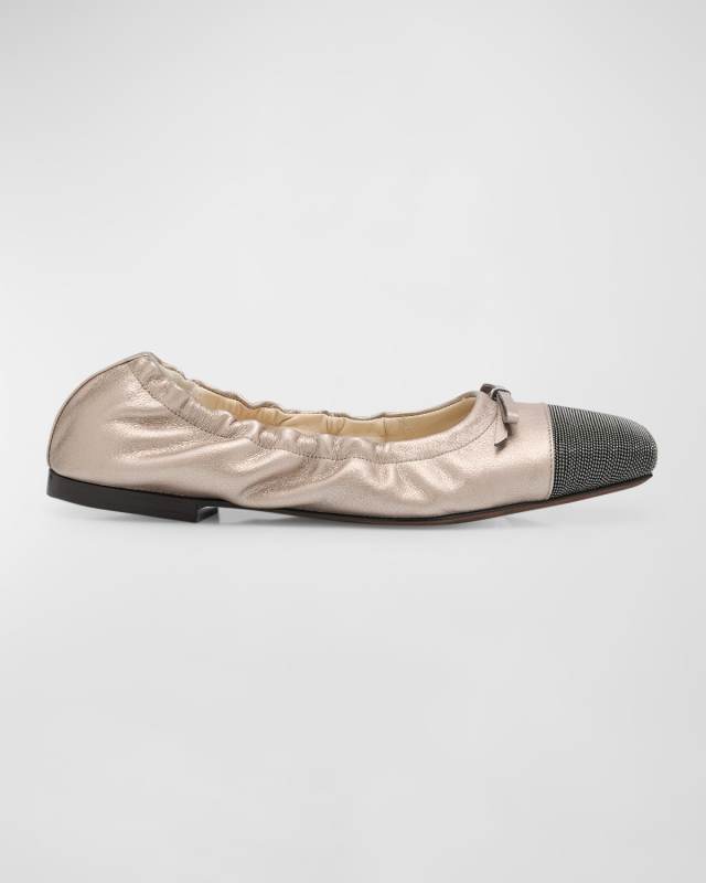 Metallic Cap-Toe Ballerina Flats